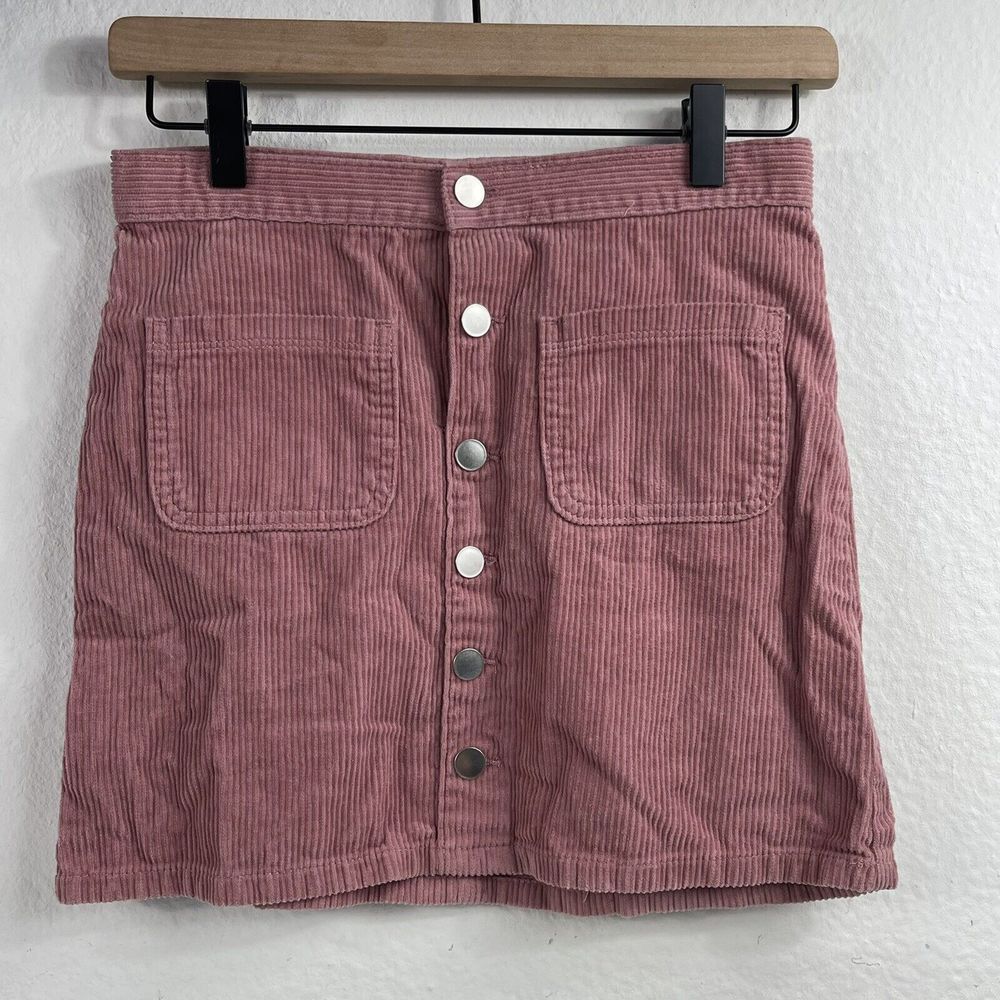 Childrens Place Sz 10 Large Girls Blush Pink Button Up Corduroy Skirt Pockets
